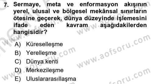 Kent Sosyolojisi Dersi 2025 - 2026 Yılı (Vize) Ara Sınav Soruları 7. Soru