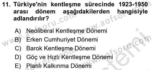 Kent Sosyolojisi Dersi 2025 - 2026 Yılı (Final) Dönem Sonu Sınav Soruları 11. Soru
