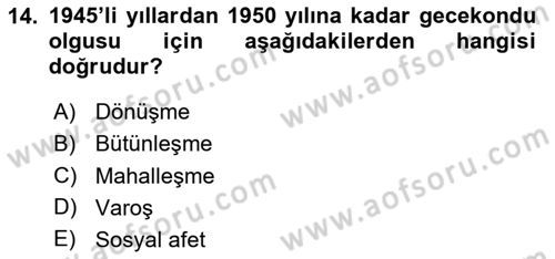 Kent Sosyolojisi Dersi 2025 - 2026 Yılı (Final) Dönem Sonu Sınav Soruları 14. Soru