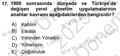Kent Sosyolojisi Dersi 2025 - 2026 Yılı (Final) Dönem Sonu Sınav Soruları 17. Soru