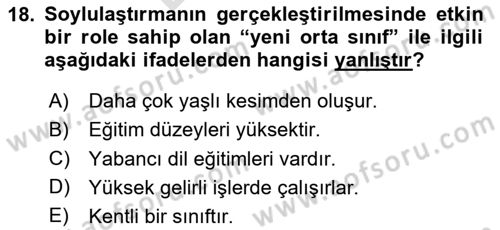 Kent Sosyolojisi Dersi 2025 - 2026 Yılı (Final) Dönem Sonu Sınav Soruları 18. Soru