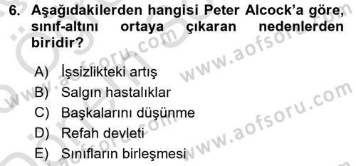 Kent Sosyolojisi Dersi 2025 - 2026 Yılı (Final) Dönem Sonu Sınav Soruları 6. Soru
