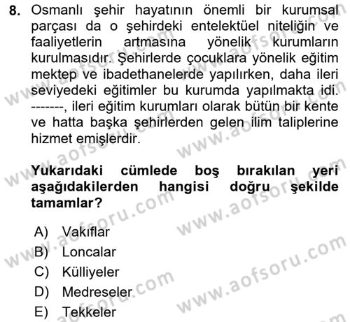Kent Sosyolojisi Dersi 2025 - 2026 Yılı (Final) Dönem Sonu Sınav Soruları 8. Soru