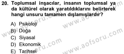 Yeni Toplumsal Hareketler Dersi Ara Sınavı Deneme Sınav Soruları 20. Soru