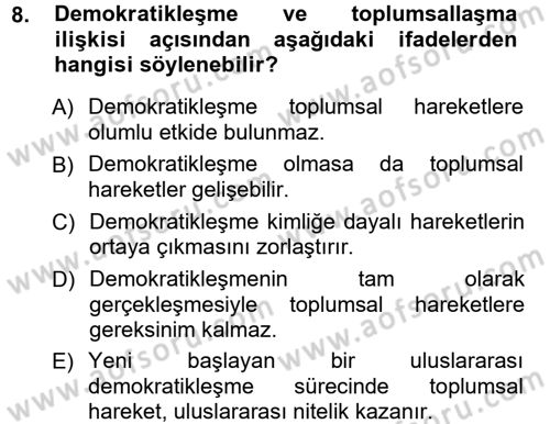 Yeni Toplumsal Hareketler Dersi 2012 - 2013 Yılı (Vize) Ara Sınav Soruları 8. Soru