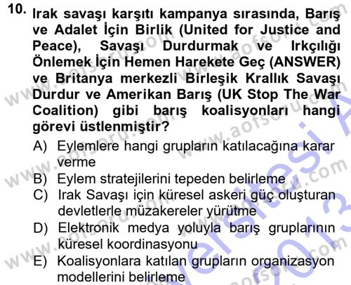 Yeni Toplumsal Hareketler Dersi 2012 - 2013 Yılı (Final) Dönem Sonu Sınav Soruları 10. Soru