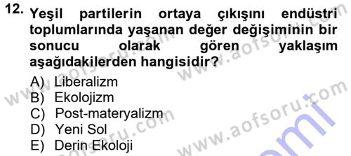 Yeni Toplumsal Hareketler Dersi 2012 - 2013 Yılı (Final) Dönem Sonu Sınav Soruları 12. Soru