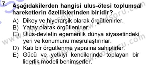Yeni Toplumsal Hareketler Dersi 2012 - 2013 Yılı (Final) Dönem Sonu Sınav Soruları 7. Soru