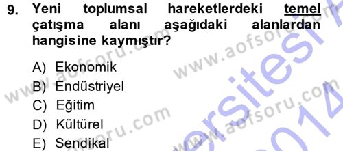 Yeni Toplumsal Hareketler Dersi Ara Sınavı Deneme Sınav Soruları 9. Soru