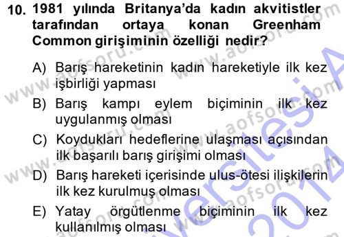 Yeni Toplumsal Hareketler Dersi 2013 - 2014 Yılı (Final) Dönem Sonu Sınav Soruları 10. Soru