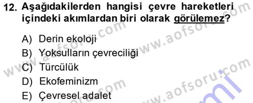 Yeni Toplumsal Hareketler Dersi 2013 - 2014 Yılı (Final) Dönem Sonu Sınav Soruları 12. Soru