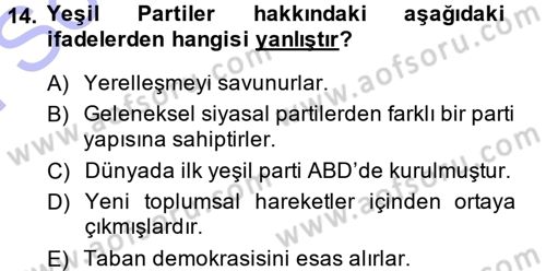 Yeni Toplumsal Hareketler Dersi 2013 - 2014 Yılı (Final) Dönem Sonu Sınav Soruları 14. Soru