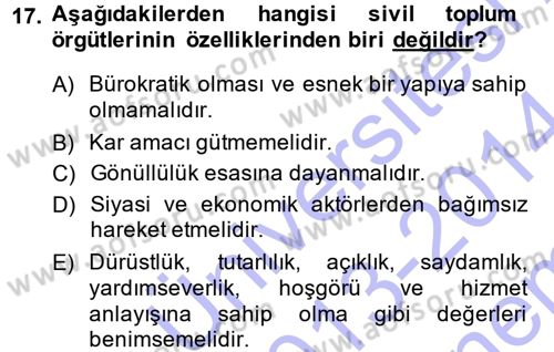 Yeni Toplumsal Hareketler Dersi 2013 - 2014 Yılı (Final) Dönem Sonu Sınav Soruları 17. Soru