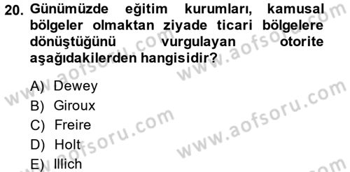 Yeni Toplumsal Hareketler Dersi 2013 - 2014 Yılı (Final) Dönem Sonu Sınav Soruları 20. Soru