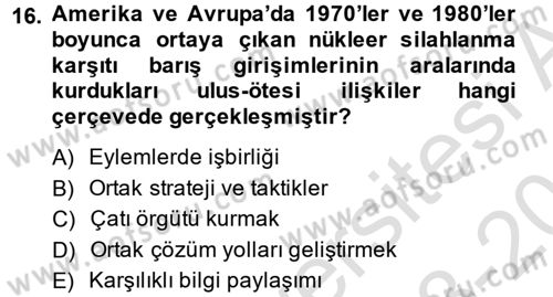 Yeni Toplumsal Hareketler Dersi 2013 - 2014 Yılı Tek Ders Sınav Soruları 16. Soru