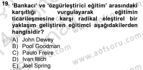 Yeni Toplumsal Hareketler Dersi 2013 - 2014 Yılı Tek Ders Sınav Soruları 19. Soru