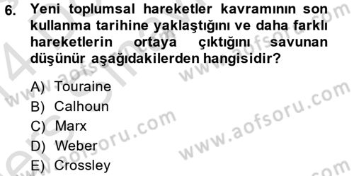 Yeni Toplumsal Hareketler Dersi 2013 - 2014 Yılı Tek Ders Sınav Soruları 6. Soru