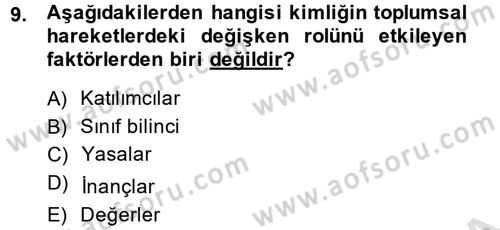 Yeni Toplumsal Hareketler Dersi 2013 - 2014 Yılı Tek Ders Sınav Soruları 9. Soru