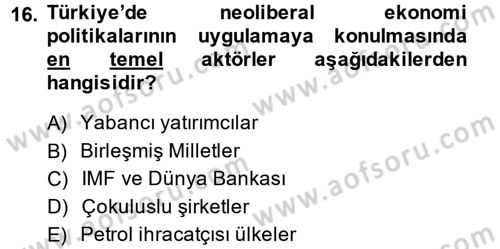 Yeni Toplumsal Hareketler Dersi Ara Sınavı Deneme Sınav Soruları 16. Soru
