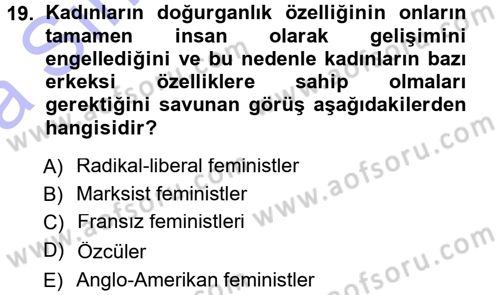 Yeni Toplumsal Hareketler Dersi Ara Sınavı Deneme Sınav Soruları 19. Soru