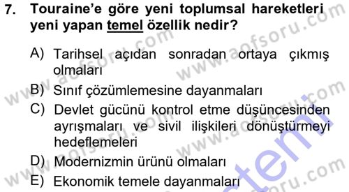 Yeni Toplumsal Hareketler Dersi 2014 - 2015 Yılı (Vize) Ara Sınav Soruları 7. Soru