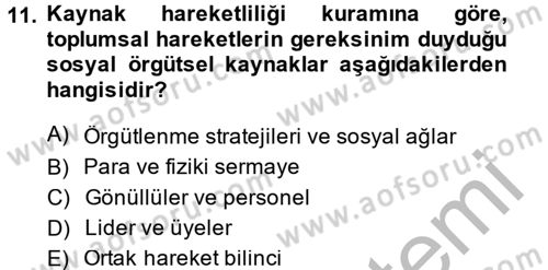 Yeni Toplumsal Hareketler Dersi 2014 - 2015 Yılı (Final) Dönem Sonu Sınav Soruları 11. Soru