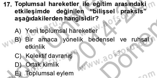 Yeni Toplumsal Hareketler Dersi 2014 - 2015 Yılı (Final) Dönem Sonu Sınav Soruları 17. Soru