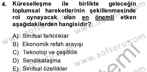Yeni Toplumsal Hareketler Dersi 2014 - 2015 Yılı (Final) Dönem Sonu Sınav Soruları 4. Soru