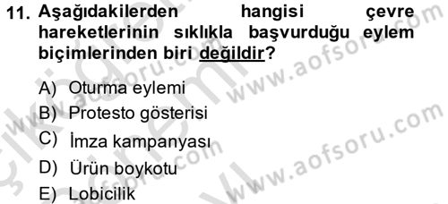 Yeni Toplumsal Hareketler Dersi 2014 - 2015 Yılı Tek Ders Sınav Soruları 11. Soru