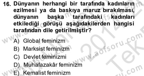 Yeni Toplumsal Hareketler Dersi 2014 - 2015 Yılı Tek Ders Sınav Soruları 16. Soru
