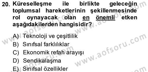 Yeni Toplumsal Hareketler Dersi 2014 - 2015 Yılı Tek Ders Sınav Soruları 20. Soru