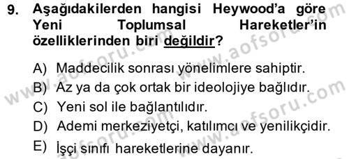 Yeni Toplumsal Hareketler Dersi 2014 - 2015 Yılı Tek Ders Sınav Soruları 9. Soru