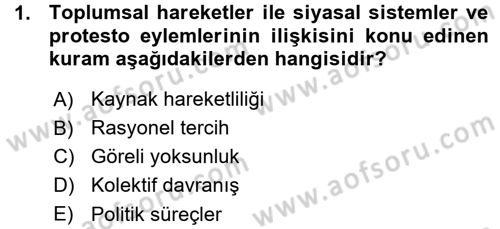 Yeni Toplumsal Hareketler Dersi Ara Sınavı Deneme Sınav Soruları 1. Soru