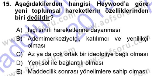 Yeni Toplumsal Hareketler Dersi Ara Sınavı Deneme Sınav Soruları 15. Soru