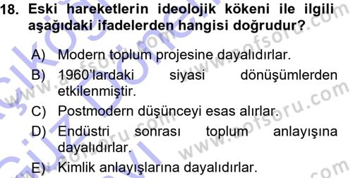 Yeni Toplumsal Hareketler Dersi Ara Sınavı Deneme Sınav Soruları 18. Soru