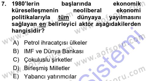 Yeni Toplumsal Hareketler Dersi Ara Sınavı Deneme Sınav Soruları 7. Soru