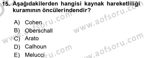 Yeni Toplumsal Hareketler Dersi 2016 - 2017 Yılı 3 Ders Sınav Soruları 15. Soru