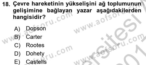 Yeni Toplumsal Hareketler Dersi 2016 - 2017 Yılı 3 Ders Sınav Soruları 18. Soru