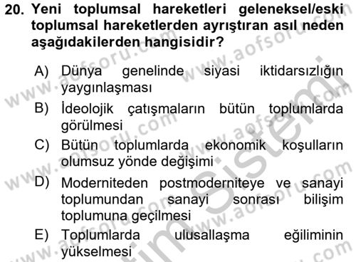 Yeni Toplumsal Hareketler Dersi 2016 - 2017 Yılı 3 Ders Sınav Soruları 20. Soru
