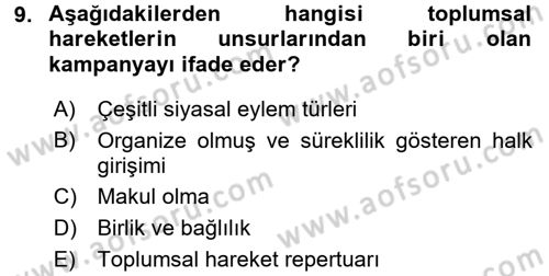 Yeni Toplumsal Hareketler Dersi 2016 - 2017 Yılı 3 Ders Sınav Soruları 9. Soru