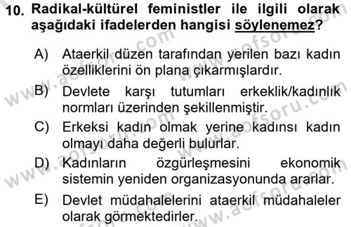 Yeni Toplumsal Hareketler Dersi 2016 - 2017 Yılı (Vize) Ara Sınav Soruları 10. Soru