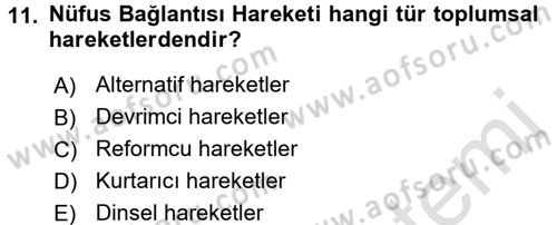 Yeni Toplumsal Hareketler Dersi Ara Sınavı Deneme Sınav Soruları 11. Soru