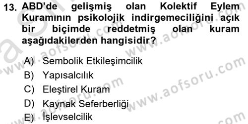 Yeni Toplumsal Hareketler Dersi Ara Sınavı Deneme Sınav Soruları 13. Soru