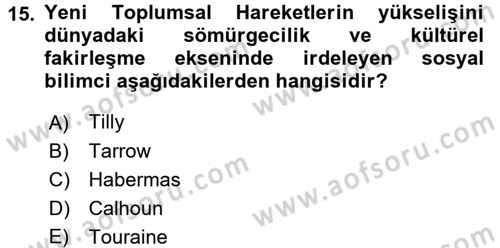 Yeni Toplumsal Hareketler Dersi 2016 - 2017 Yılı (Vize) Ara Sınav Soruları 15. Soru