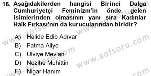 Yeni Toplumsal Hareketler Dersi 2016 - 2017 Yılı (Final) Dönem Sonu Sınav Soruları 16. Soru