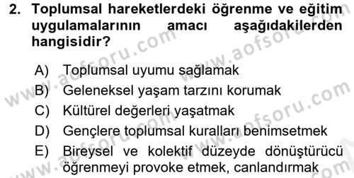Yeni Toplumsal Hareketler Dersi 2016 - 2017 Yılı (Final) Dönem Sonu Sınav Soruları 2. Soru