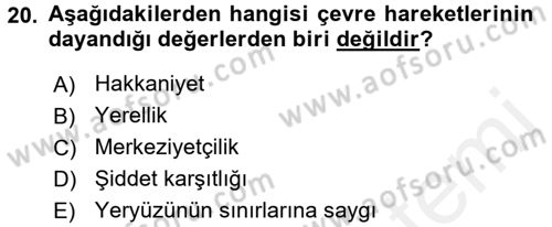 Yeni Toplumsal Hareketler Dersi 2016 - 2017 Yılı (Final) Dönem Sonu Sınav Soruları 20. Soru
