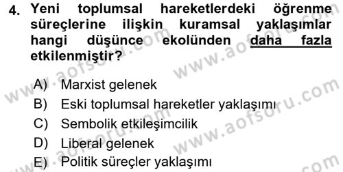 Yeni Toplumsal Hareketler Dersi 2016 - 2017 Yılı (Final) Dönem Sonu Sınav Soruları 4. Soru