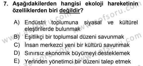 Yeni Toplumsal Hareketler Dersi 2016 - 2017 Yılı (Final) Dönem Sonu Sınav Soruları 7. Soru