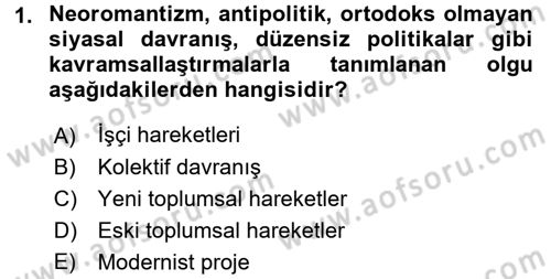 Yeni Toplumsal Hareketler Dersi 2017 - 2018 Yılı 3 Ders Sınav Soruları 1. Soru